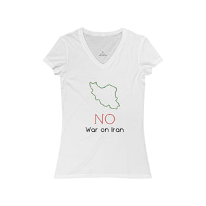 No War On Iran Women's Jersey Short Sleeve V-Neck Tee