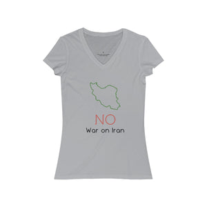 No War On Iran Women's Jersey Short Sleeve V-Neck Tee